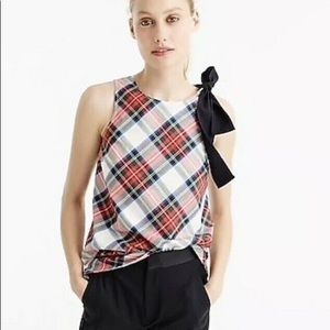 J. Crew Cotton Bow Shoulder Festive Plaid BlouseS